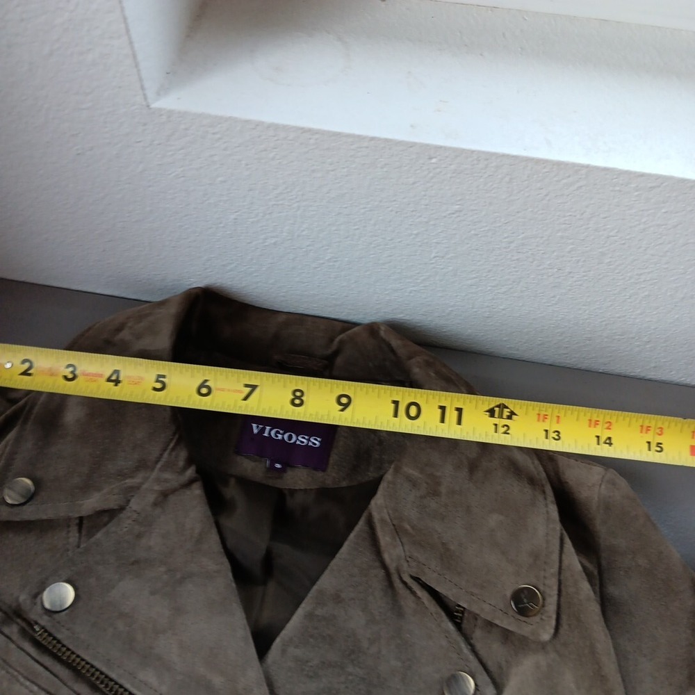Suede Jacket Womens SMALL Moto Beige Taupe Rock Y2K‎ Leather Khaki Grunge Biker - Picture 10 of 14
